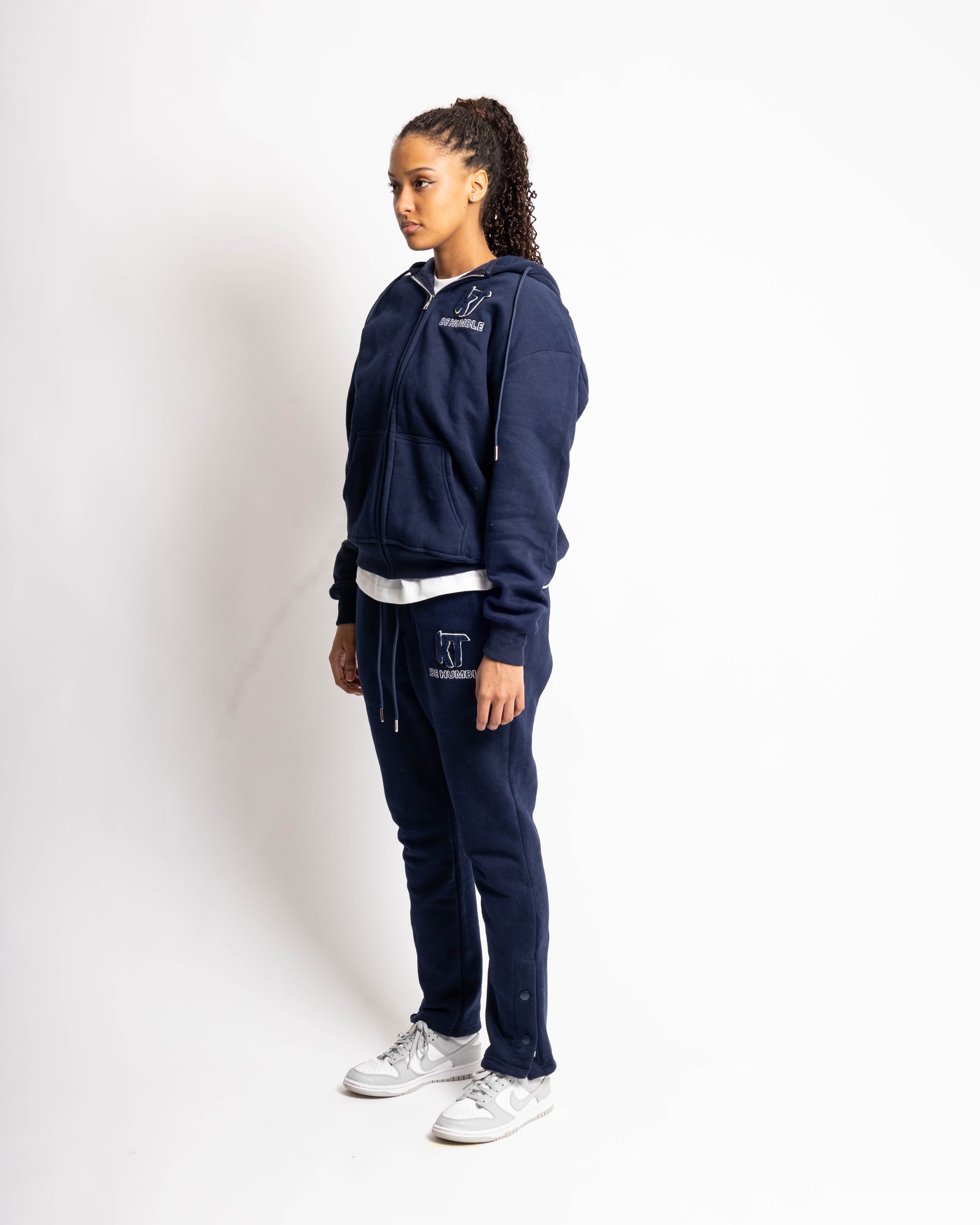 Navy Blue Zip-up Hoodie Flair Tracksuit. - KTbehumble