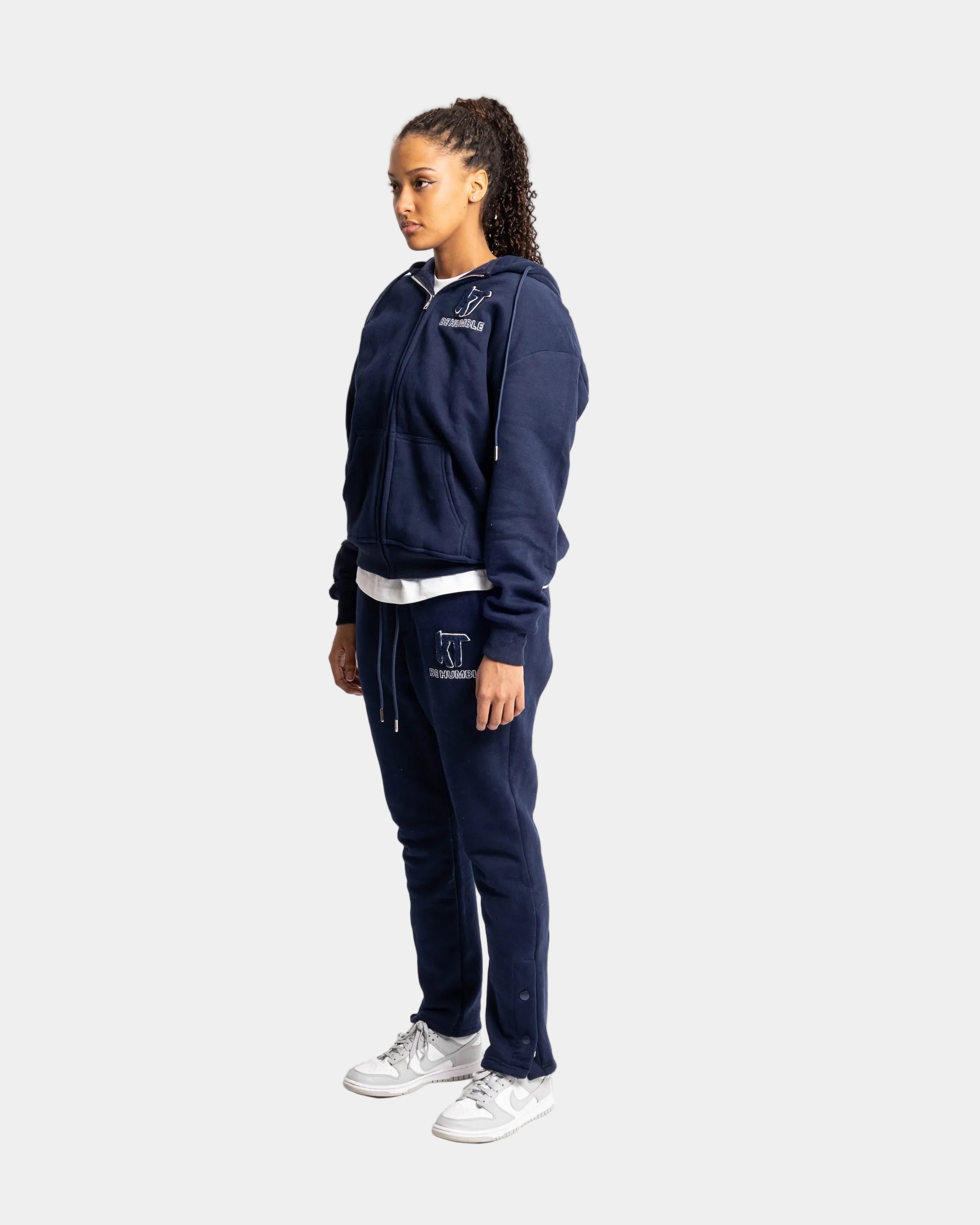 Navy Blue Zip-up Hoodie Flair Tracksuit. - KTbehumble