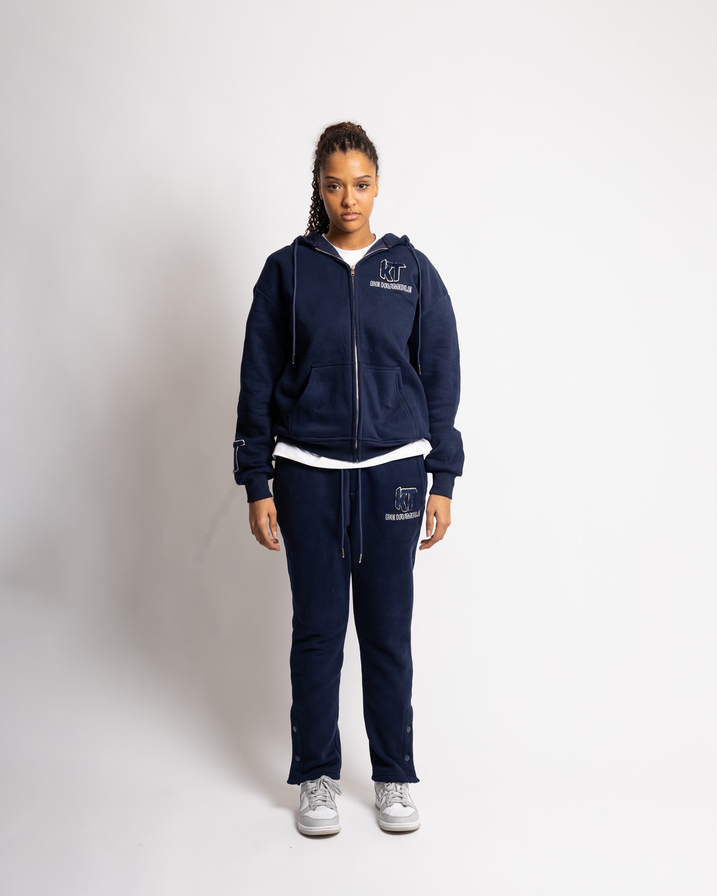 Navy Blue Zip-up Hoodie Flair Tracksuit. - KTbehumble