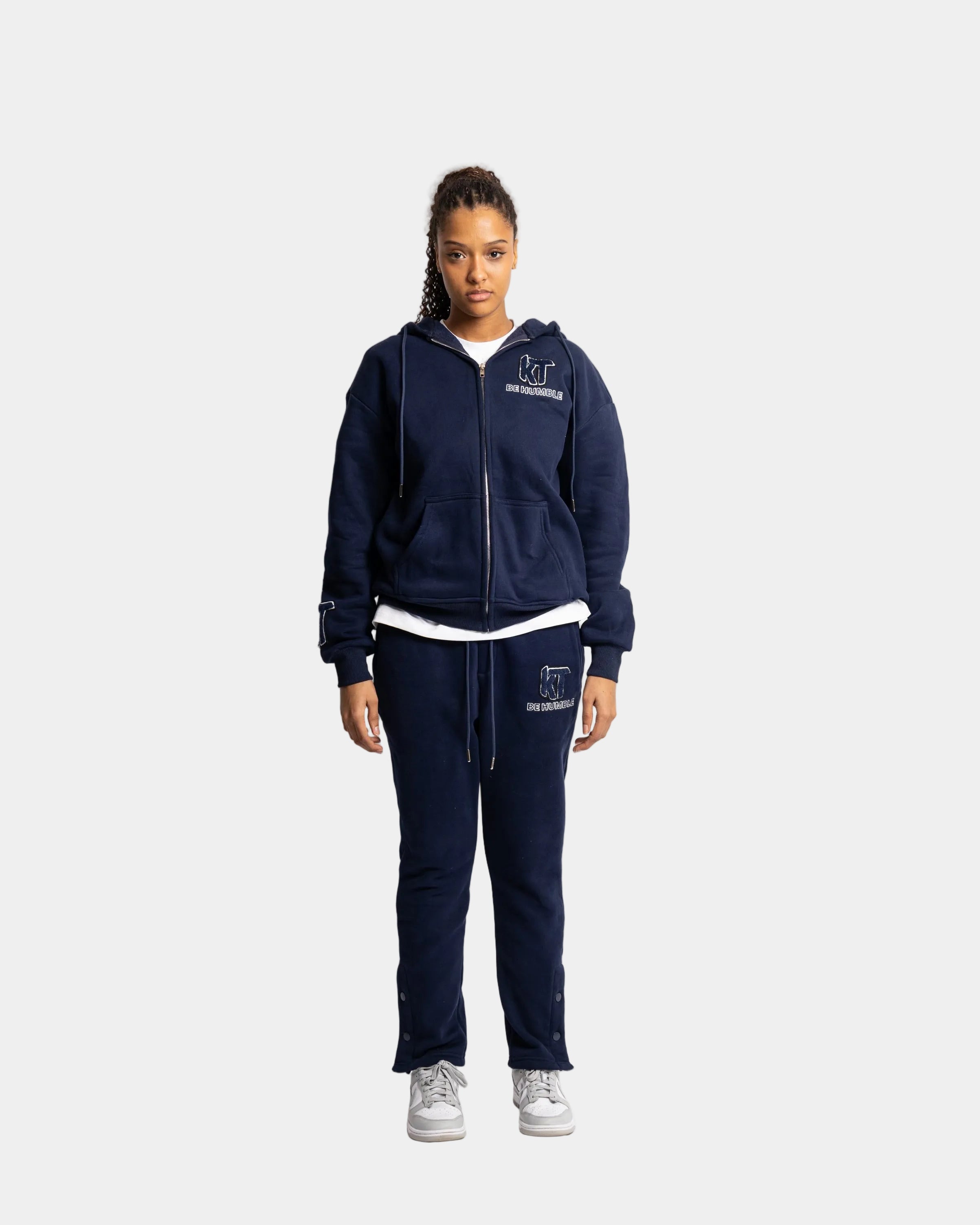 Navy Blue Zip-up Hoodie Flair Tracksuit. - KTbehumble