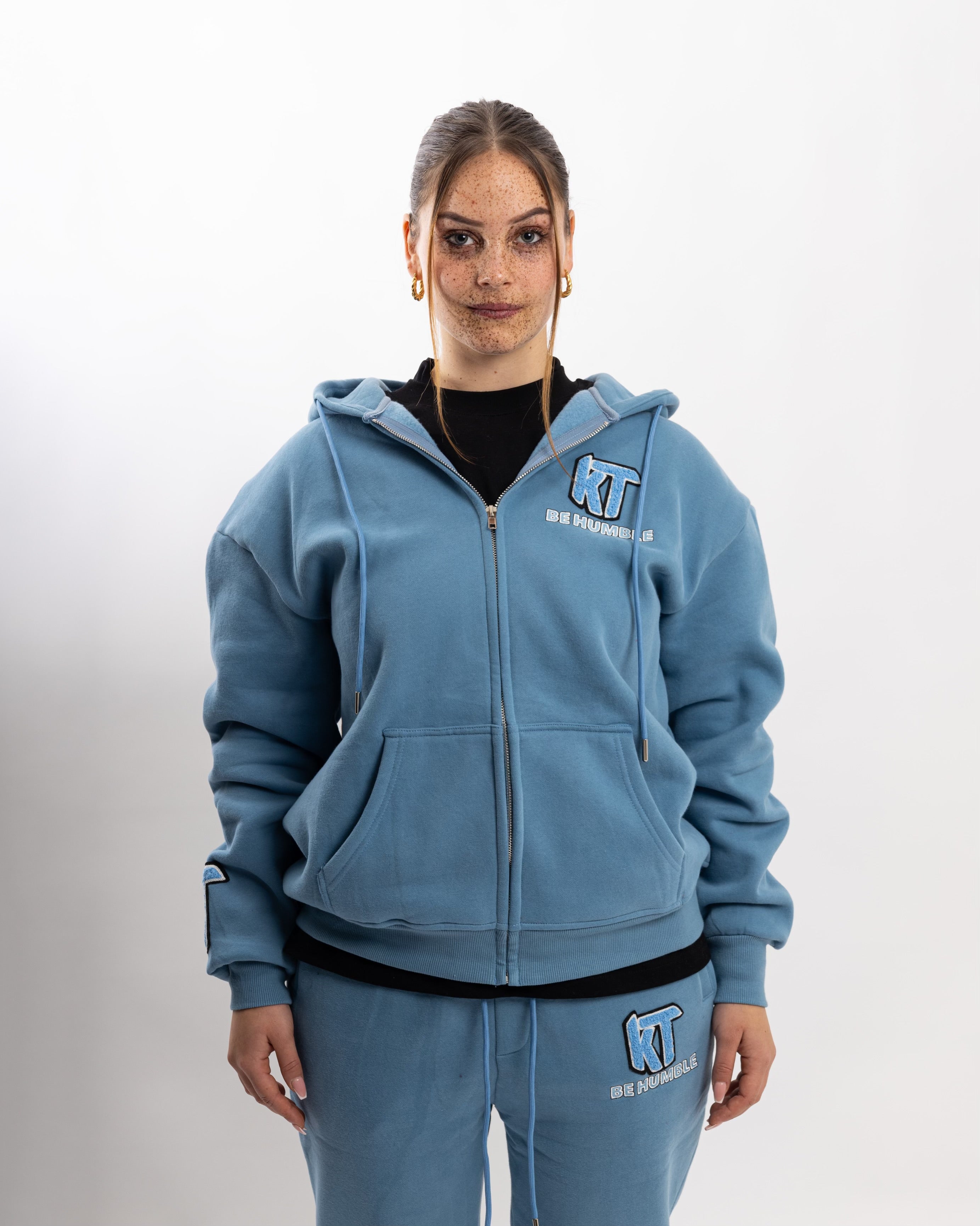 Baby Blue Zip-up Hoodie Flair Tracksuit. - KTbehumble