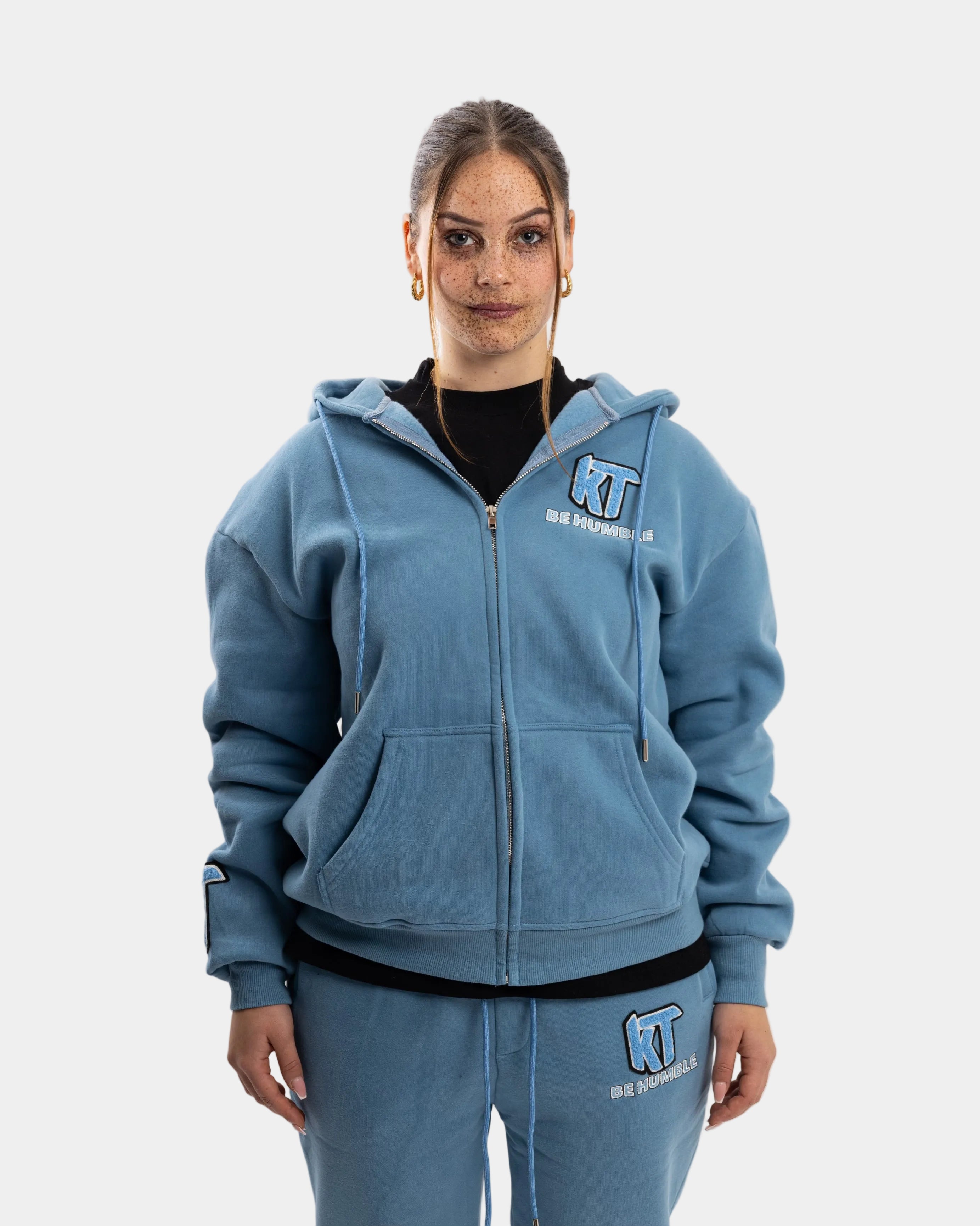 Baby Blue Zip-up Hoodie Flair Tracksuit. - KTbehumble