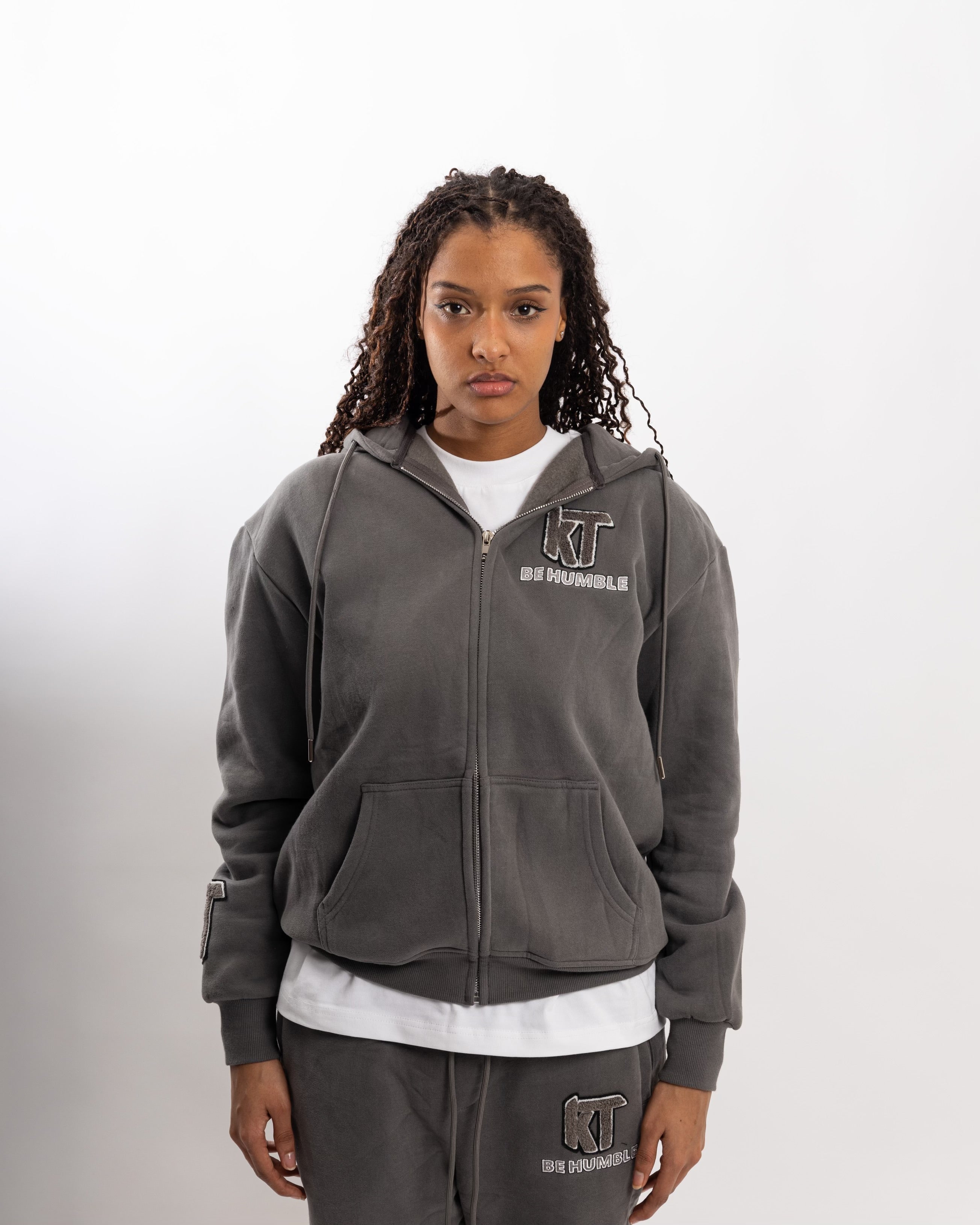 Grey Zip-up Hoodie Flair Tracksuit. - KTbehumble