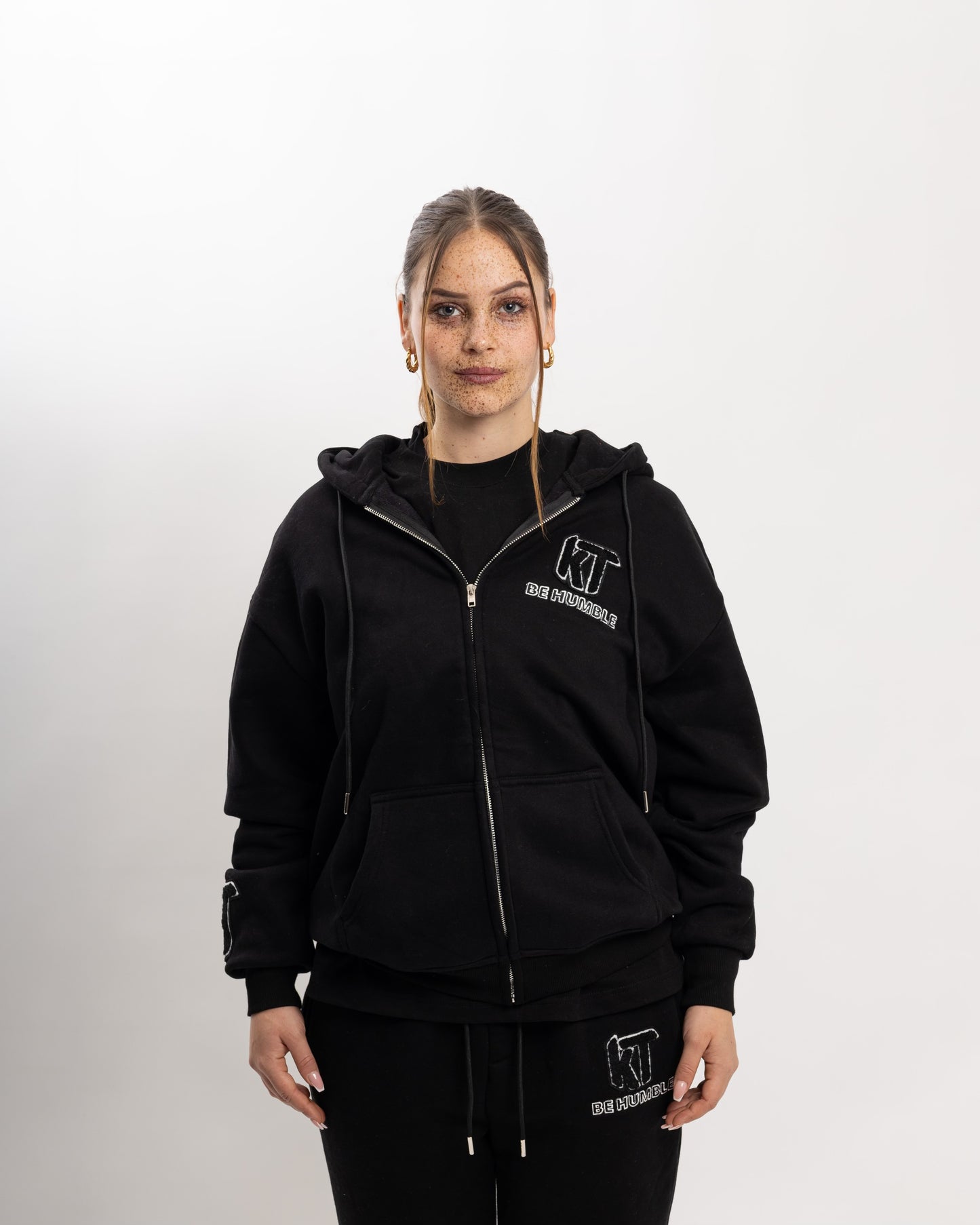 Black Zip-up Hoodie Flair Tracksuit. - KTbehumble 