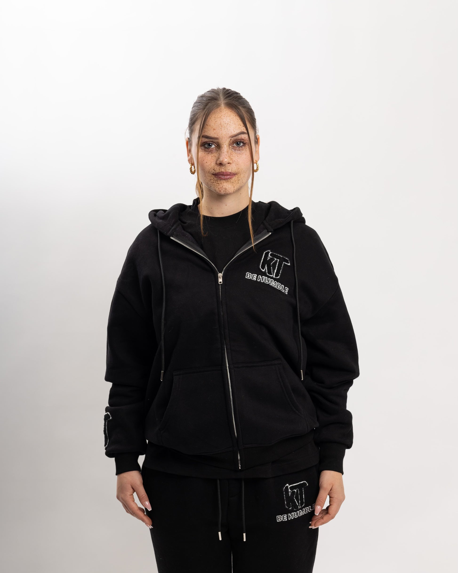 Black Zip-up Hoodie Flair Tracksuit. - KTbehumble 