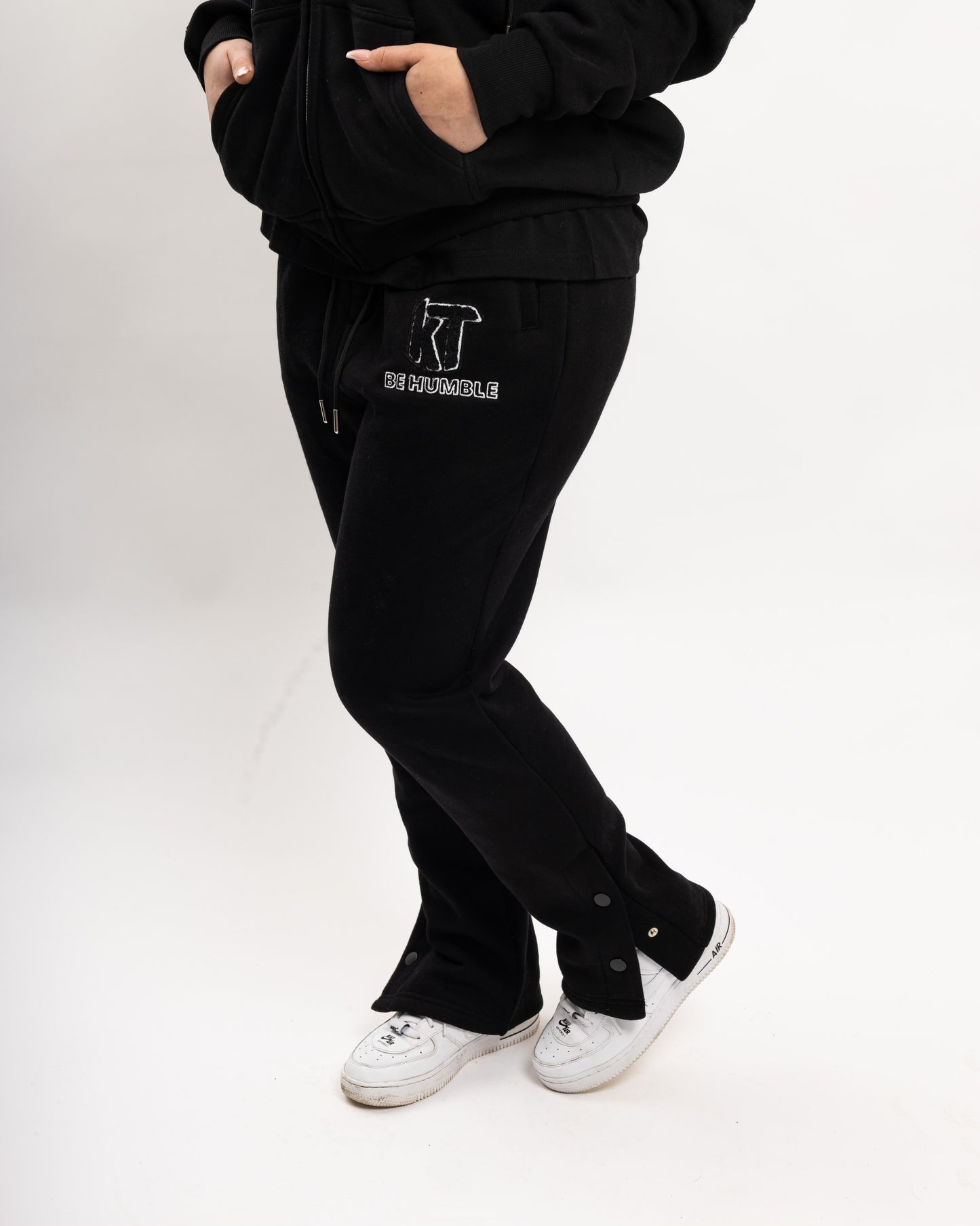 Black Zip-up Hoodie Flair Tracksuit. - KTbehumble 