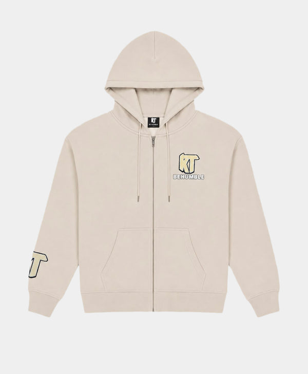 Fleece Zip Up Hoodie Beige Front